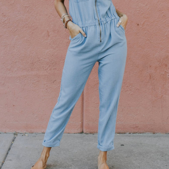 Spring 🌸 Chambray Denim Jumpsuit New - Picture 6 of 6